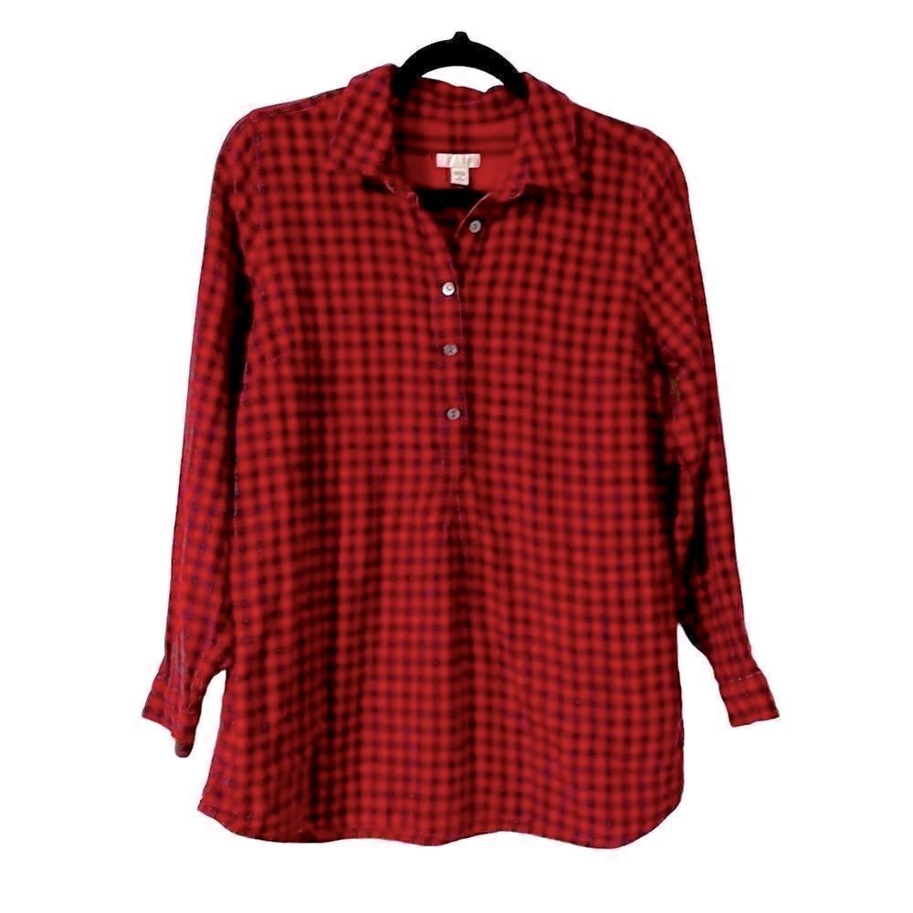 J.Jill red and black check soft flannel tunic with pockets S Petite